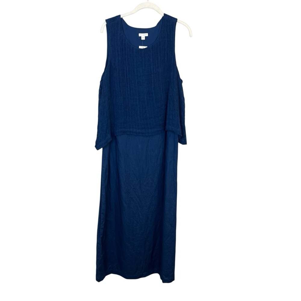 NWT J. Jill Purejill Batik Blue Linen Layered Maxi Dress Sz L